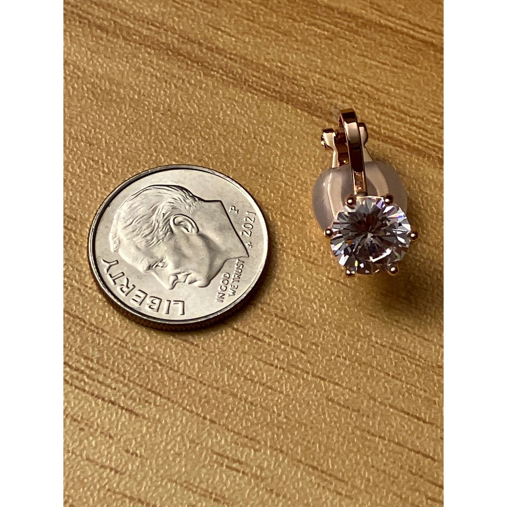 Rose Gold Tone Round Cubic Zirconia Solitaire Clip On Earrings Clear Stone 8mm - Picture 3 of 4
